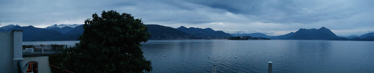 Scenic view of lake against cloudy sky