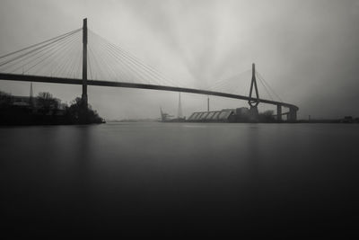 View of suspension bridge over river