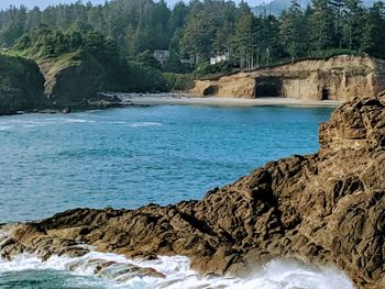 Scenic view of sea and rocks