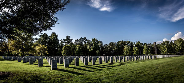 Panoramic view of cemetery against sky