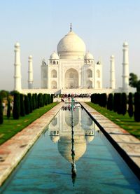 View of taj mahal with reflection in the sunlight