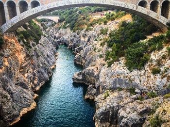 High angle view of arch bridge over river