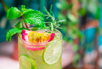 Close-up of drink on glass