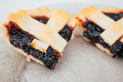 Close-up of blueberry pie