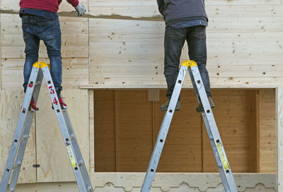 Low section of man working at construction site