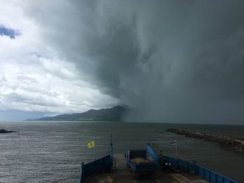 Scenic view of sea against storm clouds