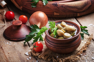 Close-up of fruits in bowl on table