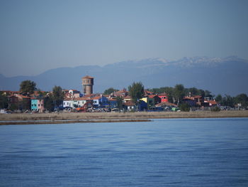 Scenic view of sea and buildings against sky