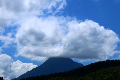 Scenic view of mountains against cloudy sky