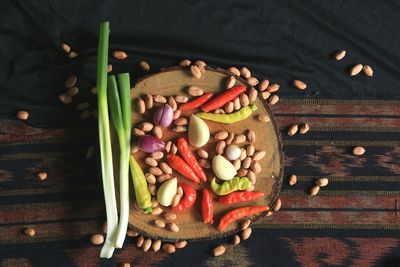 High angle view of chopped fruits on table