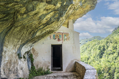 The façade carved into the rock of the hermitage of san bartolomeo in legio