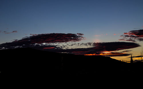 Scenic view of mountains against sky at sunset