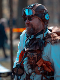 Close-up of man wearing costume