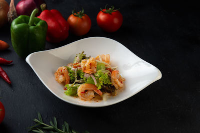 High angle view of food in bowl on table