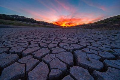 Mud crack at sunset