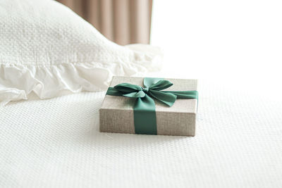 Close-up of christmas presents on table