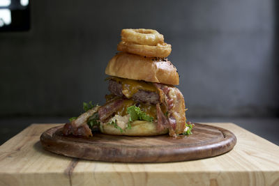 Close-up of stack on cutting board