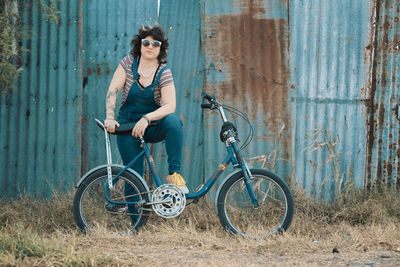 Woman with vintage style and bicycle