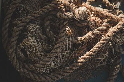 High angle view of old rope