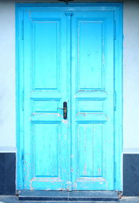Close-up of closed blue door