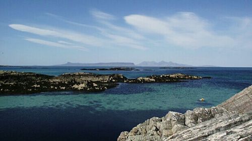 Scenic view of sea against blue sky