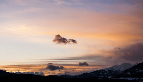 Scenic view of snow covered mountains against sky