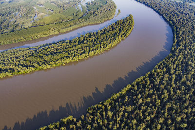 Aerial view of the danube river and its floodplain in serbia and croatia