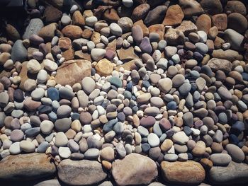 High angle view of stones on beach