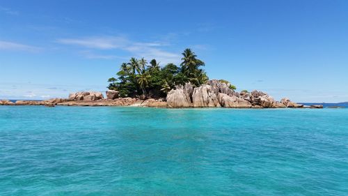 Scenic view of sea against blue sky