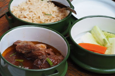 High angle view of meal served in bowl on table