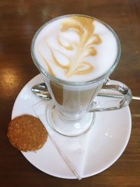 High angle view of cappuccino on table