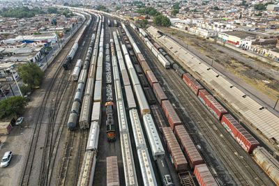 High angle view of railroad tracks