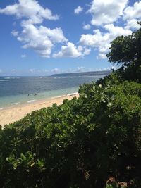 Scenic view of sea against cloudy sky