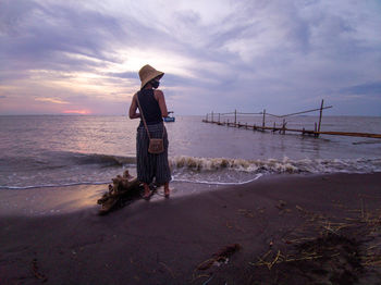 Rear view of man standing on beach