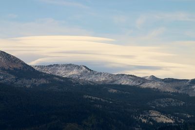 Scenic view of mountains against sky during winter