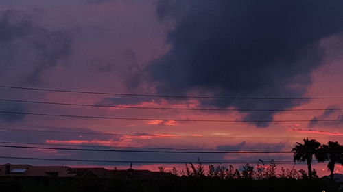 Silhouette trees on landscape against sky at sunset