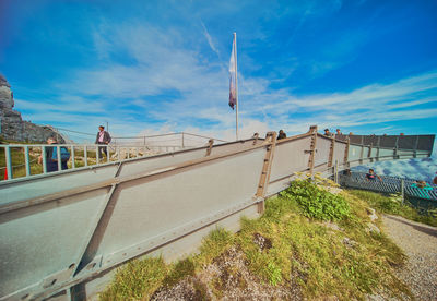 Bridge over water against blue sky