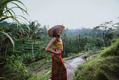 Young woman at rice terrace