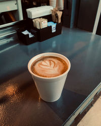 High angle view of coffee on table