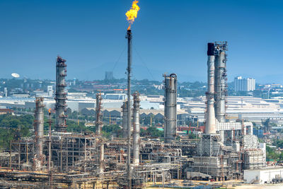 View of factory against clear blue sky