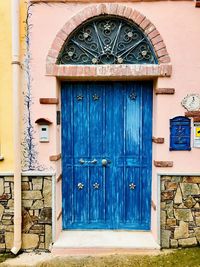 Closed door of building