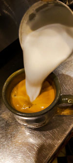 High angle view of tea cup on table