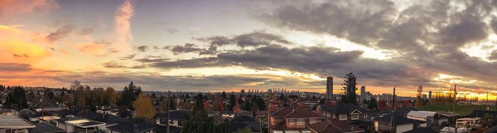 Panoramic view of buildings against sky during sunset