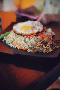 Close-up of breakfast served on table