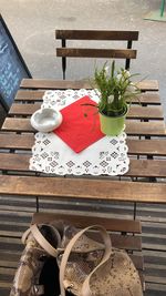 High angle view of potted plant on table