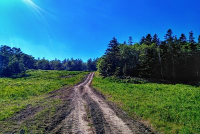 Road passing through landscape against blue sky