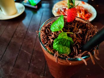 High angle view of potted plant on table