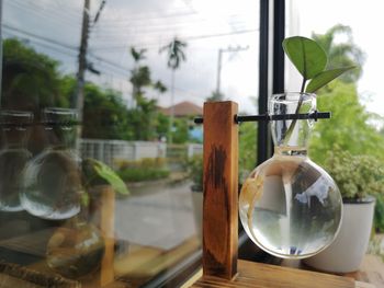 Close-up of glass window on table