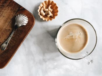High angle view of coffee on table
