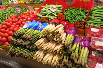 High angle view of vegetables for sale at market stall